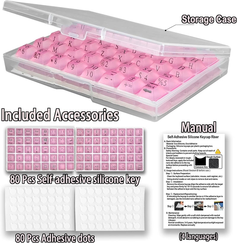 Zooplan 80 Pcs Self-Adhesive PC Keyboard Keys for Long Nails Typing and Gaming, ​​Anti-Damage Symbolic and Alphanumeric Keys for Nail-Art (Purple Pink) - Image 3